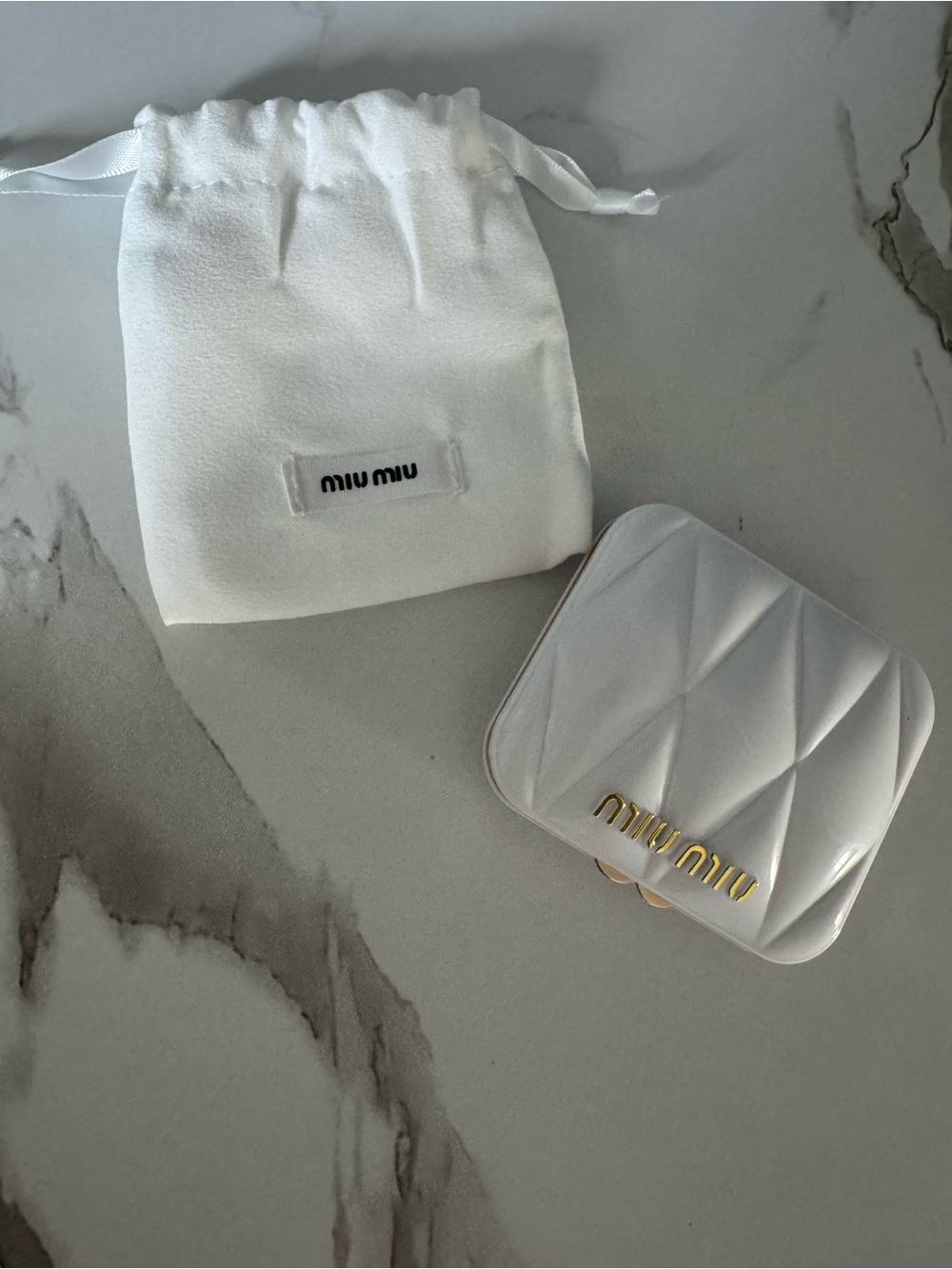 Miu Miu White Quilted 2 sided make-up mirror in pouch